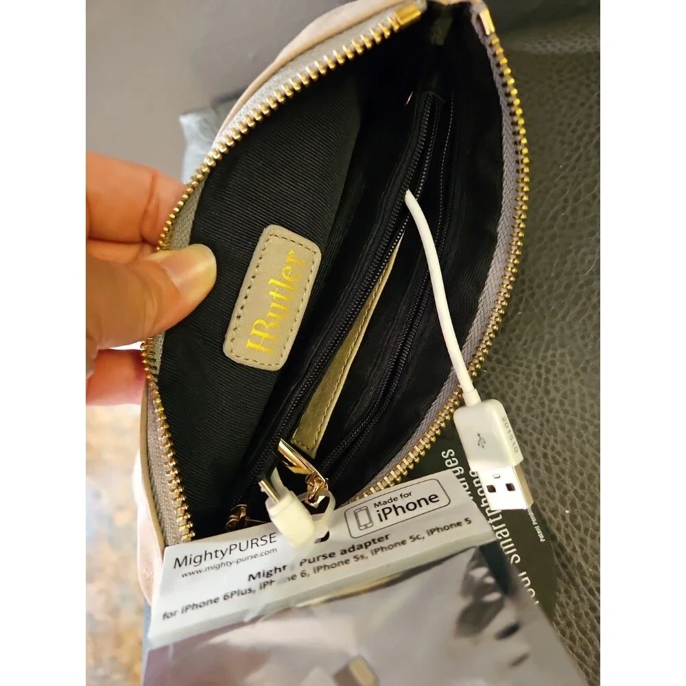 NWT H Butler Genuine Leather Mighty Purse Wristlet - IPhone Charging on the Go